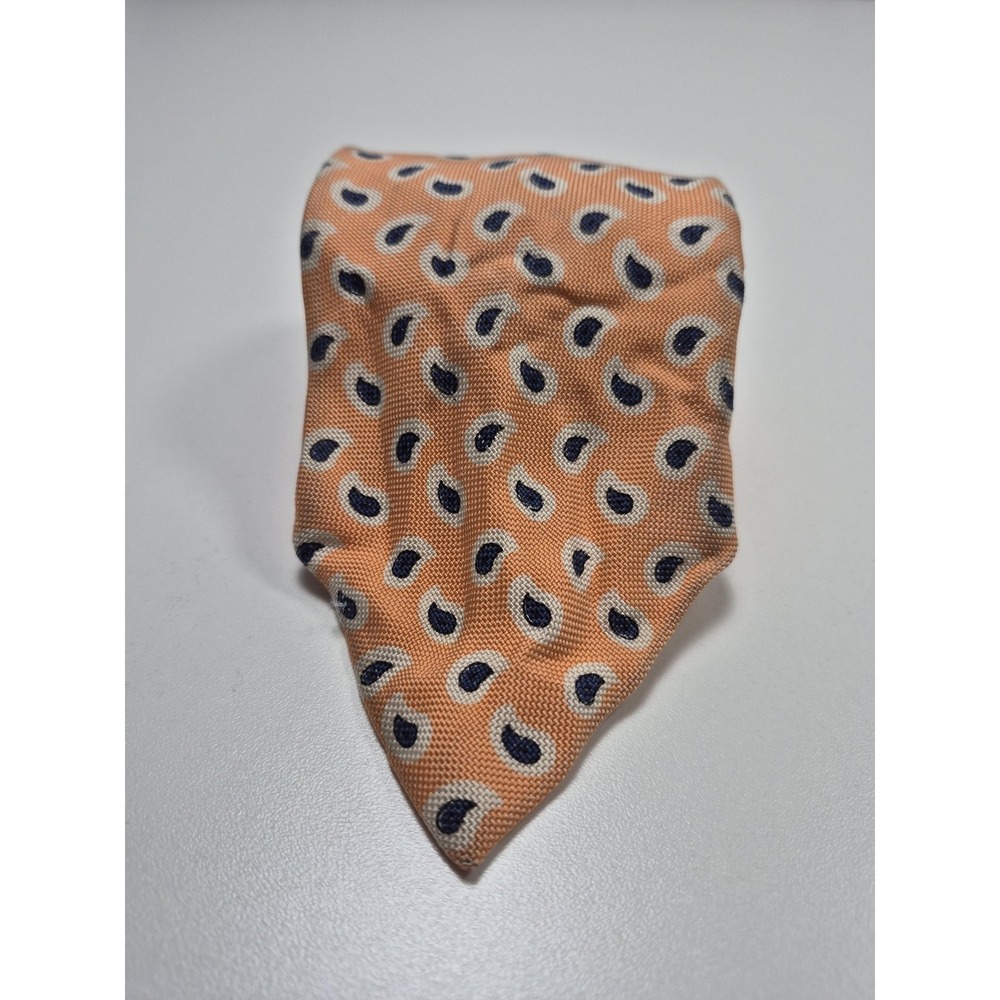 Polo Ralph Lauren Tie Mens One Size Orange Paisley 100% Silk Handmade USA
